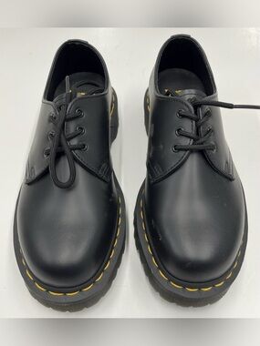 Dr. Martens  1461 BEX smooth Black Leather platform oxfords with Yellow Stitchin